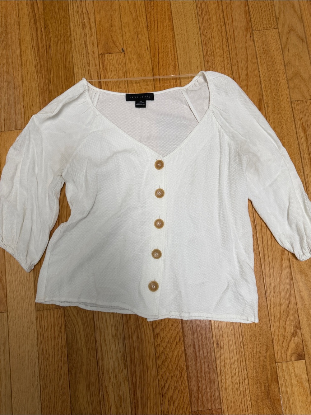 Sanctuary Cream V-Neck Button-Front Blouse XXS